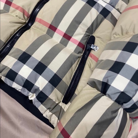 Burberry Women's Checkered Puffer Jacket - Beige, Black, Red - Picture 2 of 9
